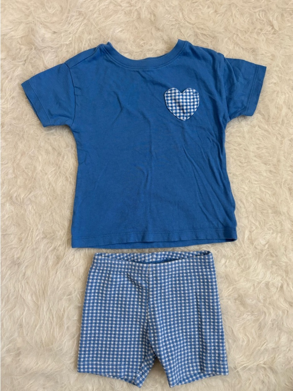 Old Navy Blue Heart Short Sleeve Summer Set with Gingham Shorts